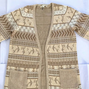 Twenty8Twelve Oversized Cardigan Open Front Sweater Sweatercoat Bird Print, sz S